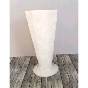 Vintage Milk Glass Paneled Grape Footed Vase 10" Tall Centerpiece